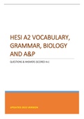 HESI A2 VOCABULARY,  GRAMMAR, BIOLOGY  AND A&P  QUESTIONS & ANSWERS (SCORED A+)