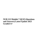 NUR 213 Module 7 QUIZ | Questions and Answers, Latest Update 2023 Graded 100%
